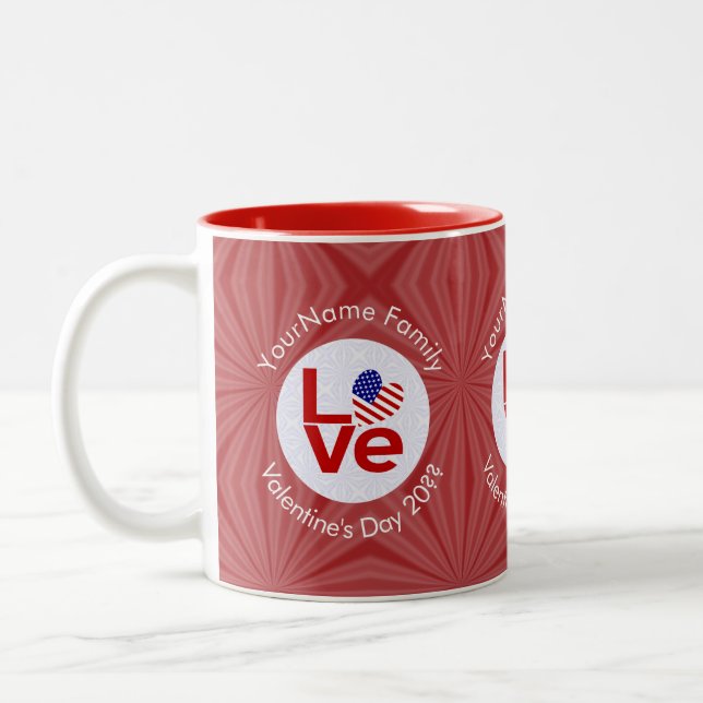Caneca De Café Em Dois Tons Bandeira Vermelha LOVE Personalizada EUA (Esquerda)