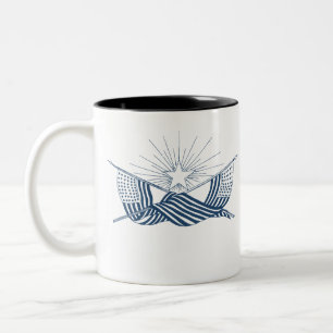Caneca De Café Em Dois Tons Bandeiras Americanas de Vintagem Azul e Branca com