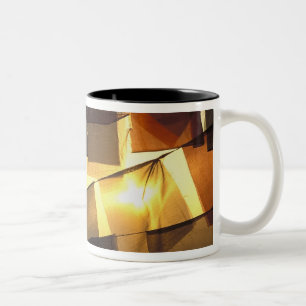 Caneca De Café Em Dois Tons Bandeiras de oração budistas no pôr do sol,