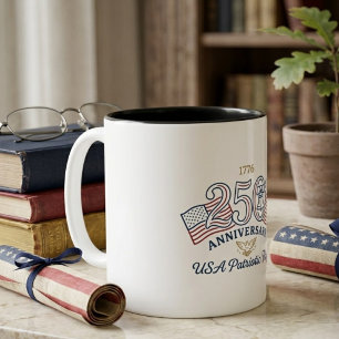 Caneca De Café Em Dois Tons Bandeiras Patrióticas Vintage EUA & Sino da Liberd