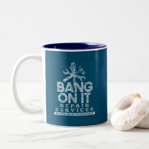 Caneca De Café Em Dois Tons Bang On It Repair Services White Gfx Teal BG