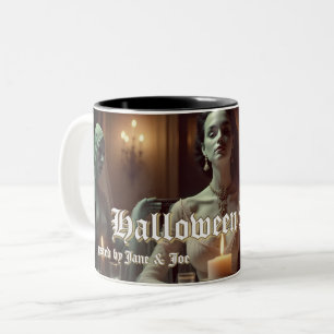 Caneca De Café Em Dois Tons Banquete Gótico de Halloween à Luz de Velas