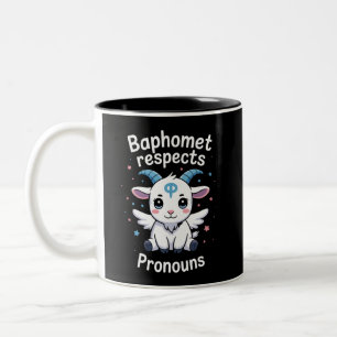 Caneca De Café Em Dois Tons Baphomet Transgênero Respeita Pronomes Orgulho Tra