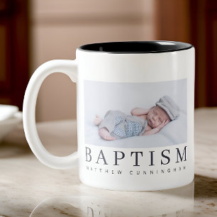 Caneca De Café Em Dois Tons Baptism Foto Chic Moderna Minimalista Elegante