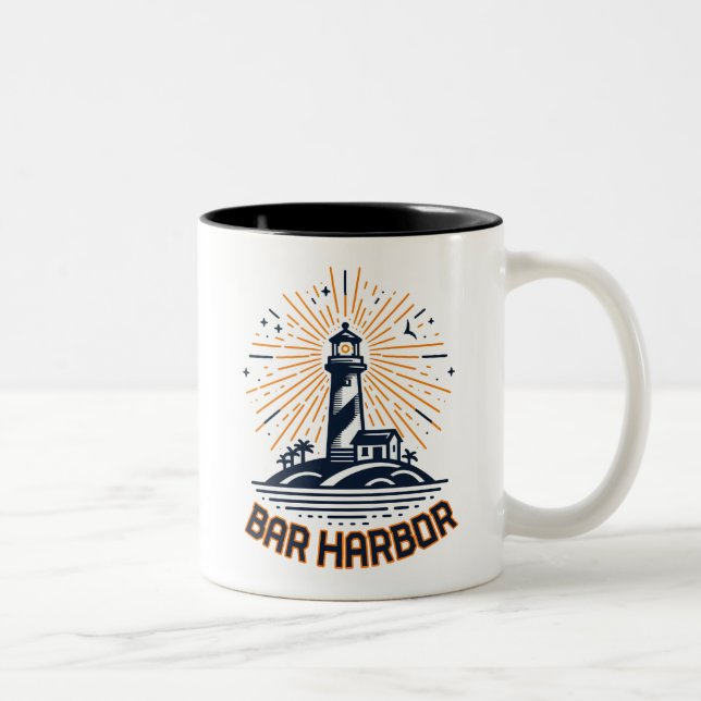 Caneca De Café Em Dois Tons Bar Harbor Maine Farol Nascer do Sol (Direita)