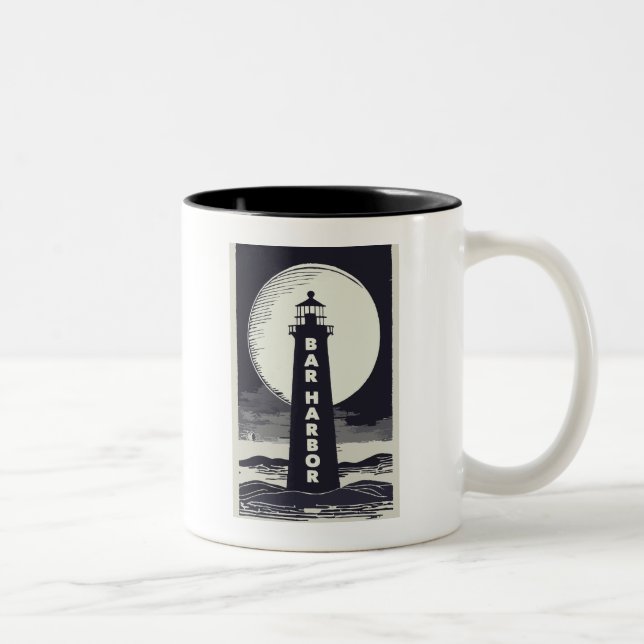Caneca De Café Em Dois Tons Bar Harbour Maine Lighthouse Moon (Direita)