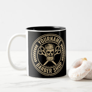 Caneca De Café Em Dois Tons Barbearia Personalizada Caveira Rockabilly Salão 