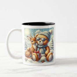 Caneca De Café Em Dois Tons Bärchen Rehkitz im Schnee mit Geschenk