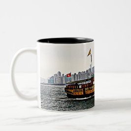Caneca De Café Em Dois Tons Barco chinês Victoria Harbor Hong Kong