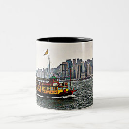 Caneca De Café Em Dois Tons Barco chinês Victoria Harbor Hong Kong