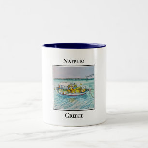 Caneca De Café Em Dois Tons Barco de Pesca Pequeno, Nafplio, Grécia