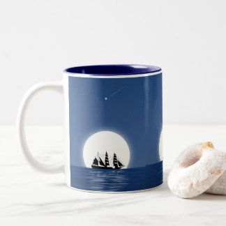 Caneca De Café Em Dois Tons Barco de Vela en Noche de Luna