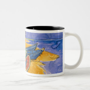 Caneca De Café Em Dois Tons Barcos de pesca de Vincent van Gogh   na praia