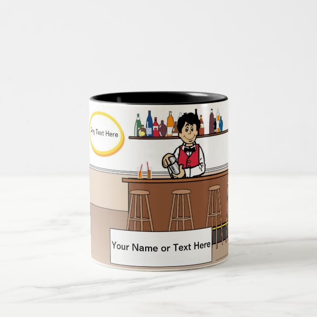 Caneca De Café Em Dois Tons Barman Personalizado - Cartoon Masculino (Centro)