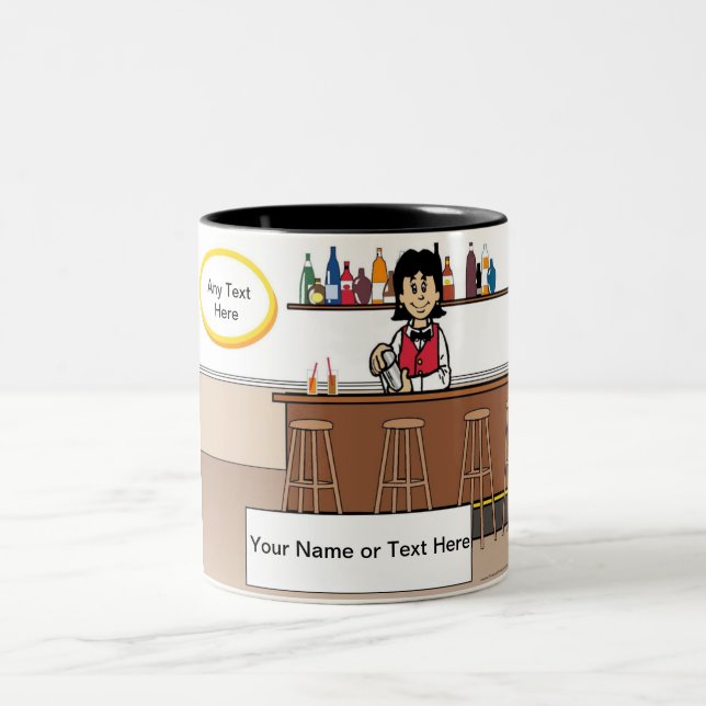 Caneca De Café Em Dois Tons Bartender Personalizado - Cartoon Feminina (Centro)