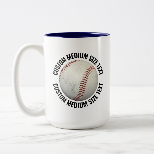 Caneca De Café Em Dois Tons Baseball & Medium Text AZUL MARINHO 15oz Personali (Esquerda)