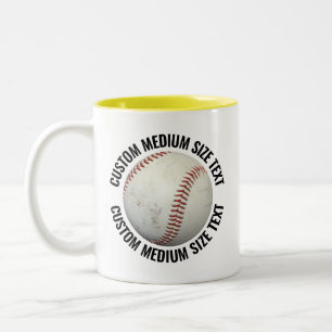 Caneca De Café Em Dois Tons Baseball & Texto Médio AMARELO 325ml Personalizado