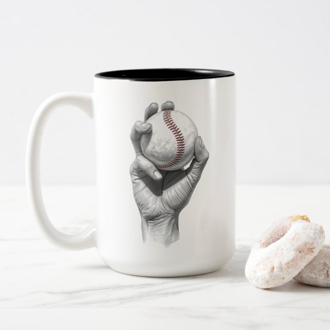 Caneca De Café Em Dois Tons Basebol Minimalista (Com Donut)