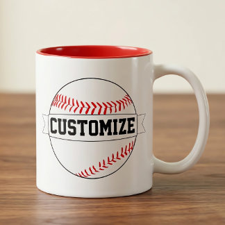 Caneca De Café Em Dois Tons Basebol Nome de Equipe Personalizado e Cor Fã de E