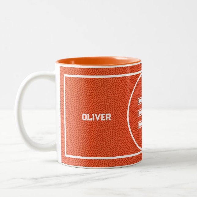 Caneca De Café Em Dois Tons Basquete Personalizado Texturizado Laranja (Esquerda)