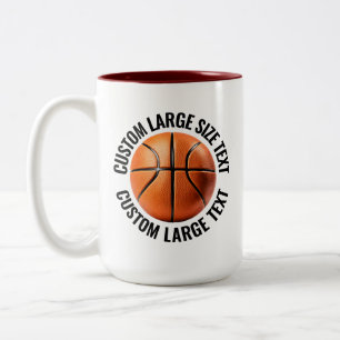 Caneca De Café Em Dois Tons Basquete & Texto Grande MARROM 15oz Personalizado