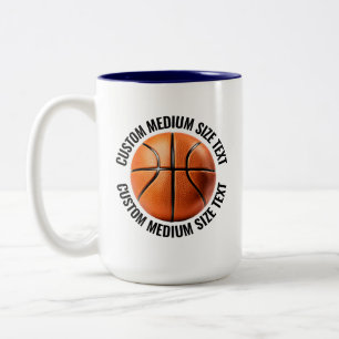 Caneca De Café Em Dois Tons Basquete & Texto Médio AZUL MARINHO 15oz Personali