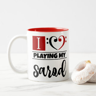 Caneca De Café Em Dois Tons Bass Clef Heart Eu Adoro Tocar Meu Sarod