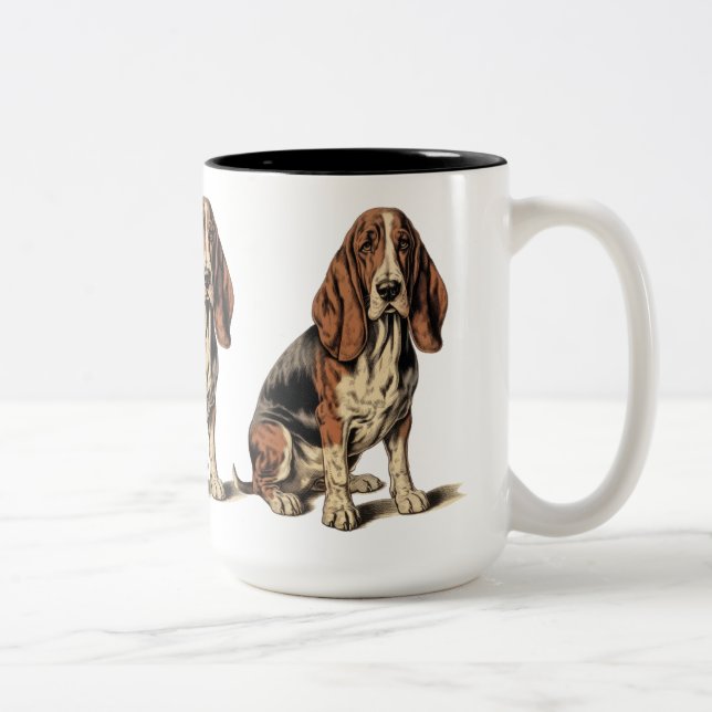 Caneca De Café Em Dois Tons Basset Hound (Direita)