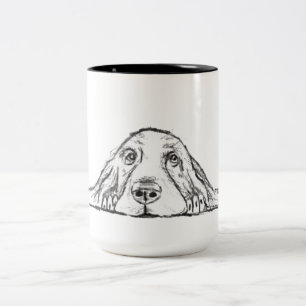 Caneca De Café Em Dois Tons basset hound preto branco simples olhos de cachorr