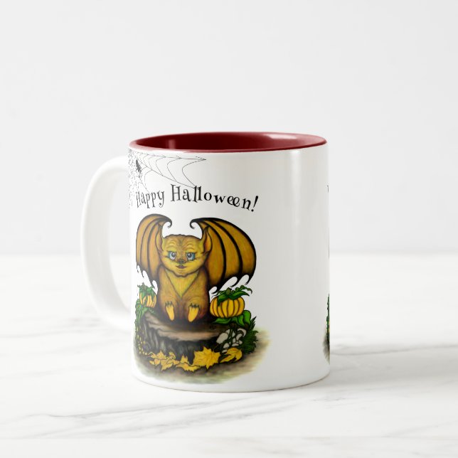 Caneca De Café Em Dois Tons Bat Bonito do Halloween (Frente Esquerda)