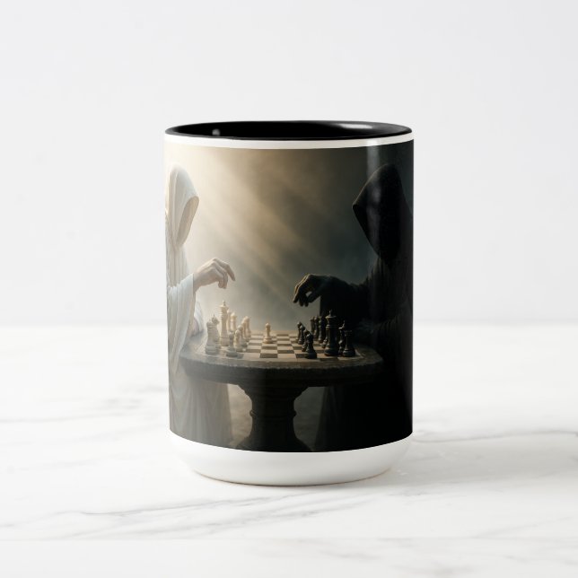 Caneca De Café Em Dois Tons Batalha de Xadrez Atemporal (Centro)