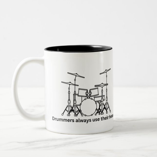 Caneca De Café Em Dois Tons Bateristas Usam Suas Cabeças (Esquerda)