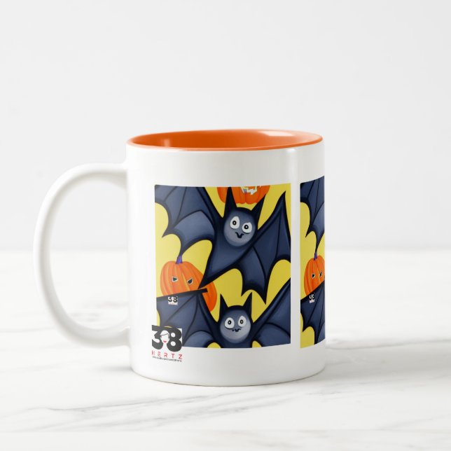 Caneca De Café Em Dois Tons Bats e Pumpkins (Esquerda)