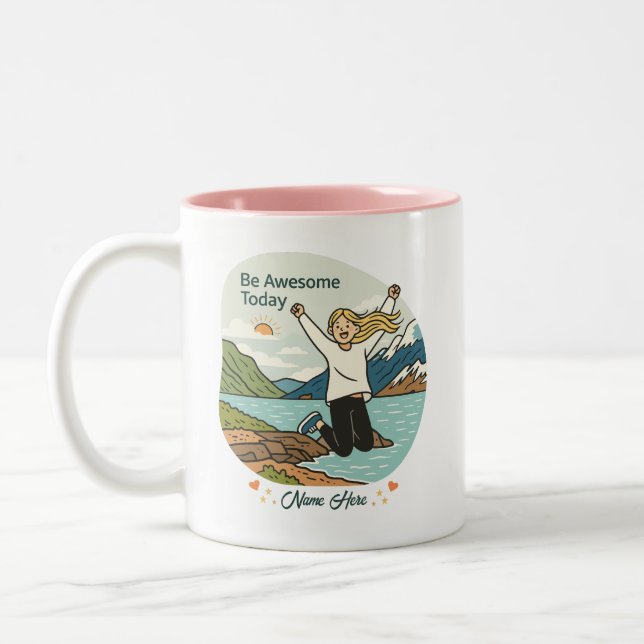 Caneca De Café Em Dois Tons Be Awesome Today – Inspirational - Custom Name  (Esquerda)