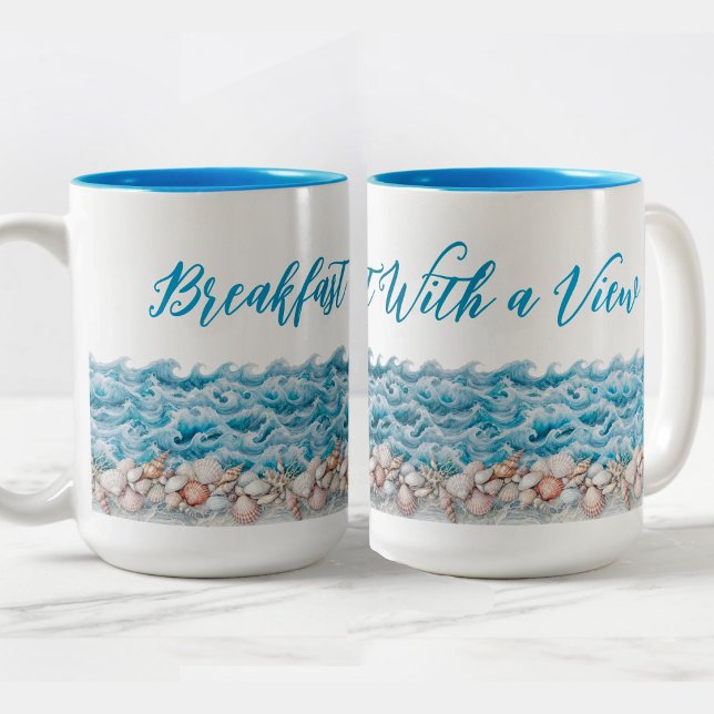 Caneca De Café Em Dois Tons Beach Mug Breakfast With a View (Criador carregado)
