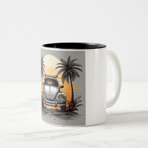 Caneca De Café Em Dois Tons  "Beach Sunset Beetle Mug - Coastal Vintage Car Lo