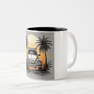 Caneca De Café Em Dois Tons "Beach Sunset Beetle Mug - Coastal Vintage Car Lo