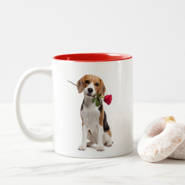 Caneca De Café Em Dois Tons Beagle Love (Com Donut)