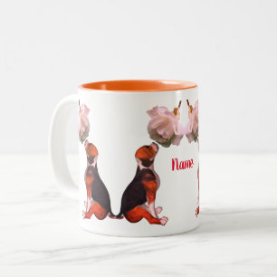 Caneca De Café Em Dois Tons Beagle Puppy White Rose Cachorro Bonito Personaliz