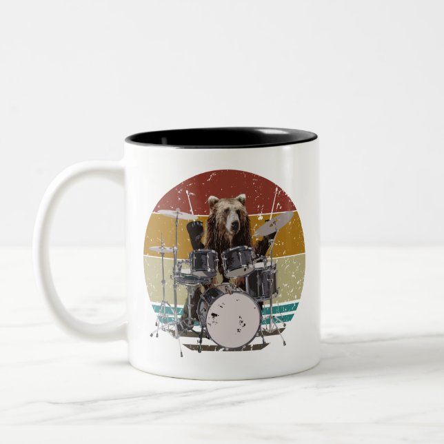 Caneca De Café Em Dois Tons Bear Drummer Tocando Tambores (Esquerda)