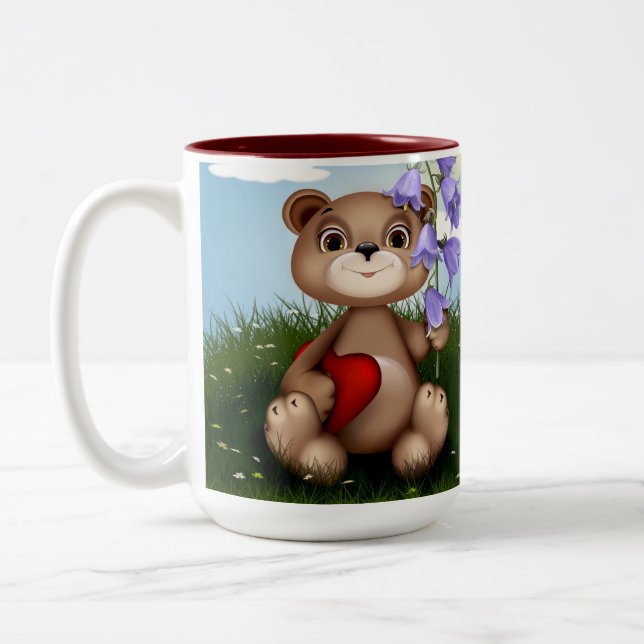 Caneca De Café Em Dois Tons Bear Holding Bouquet Flower-30926 (Esquerda)