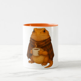 Caneca De Café Em Dois Tons Bearded Dragon Christmas - Cozy Dragon in Blanket 