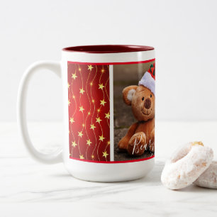 Caneca De Café Em Dois Tons Beary Christmas (estrelas vermelhas e penduradas)