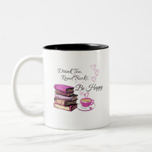 Caneca De Café Em Dois Tons "Beba chá. Leia Livros. Seja feliz. - Cozy Reader 