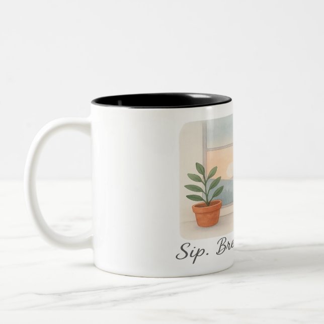 Caneca De Café Em Dois Tons "Beba. Respire. Comece."  (Esquerda)