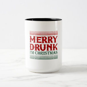 Caneca De Café Em Dois Tons Bebado de Feliz, sou a ideia de presente de Natal