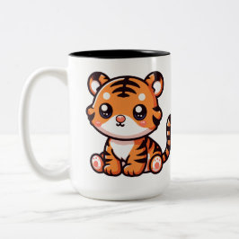 Caneca De Café Em Dois Tons Bebê bonito sentado com tigre
