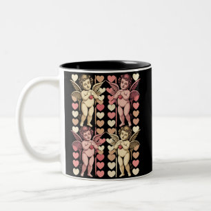 Caneca De Café Em Dois Tons Bebê Cupido Coquete laço Dia dos Namorados Retrô
