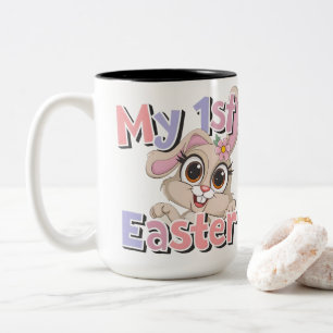 Caneca De Café Em Dois Tons Bebê é meu primeiro coelhinho fofo de Páscoa flora