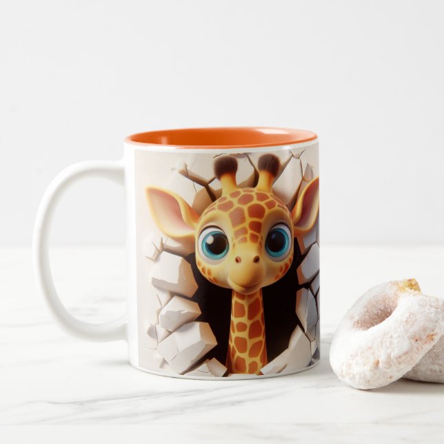 Caneca De Café Em Dois Tons Bebê girafa em 3D, café quente com cacau (Com Donut)